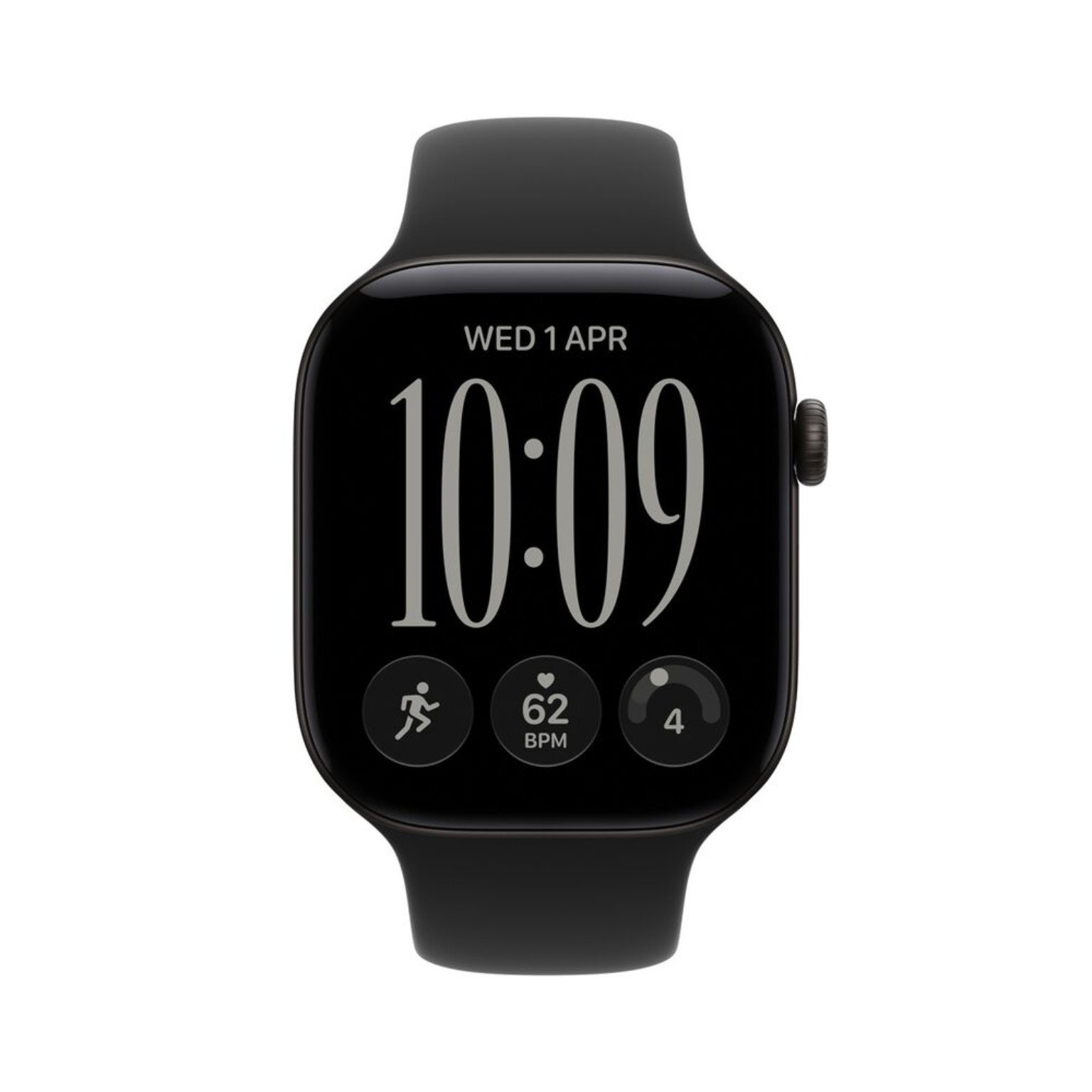 Apple Watch Series 12 GPS 46mm Black Aluminium Case with Black Sport Band - M/L front view